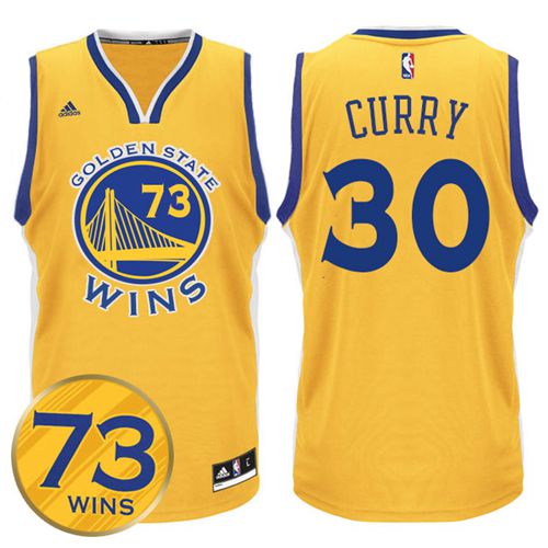 Golden State Warriors #30 Stephen Curry Record Breaking Season Exclusive 73 Wins Gold Swingman Jersey