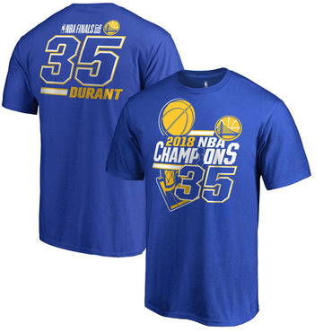 Golden State Warriors 35 Kevin Durant Fanatics Branded 2018 NBA Finals Champions Name And Number T-Shirt Royal