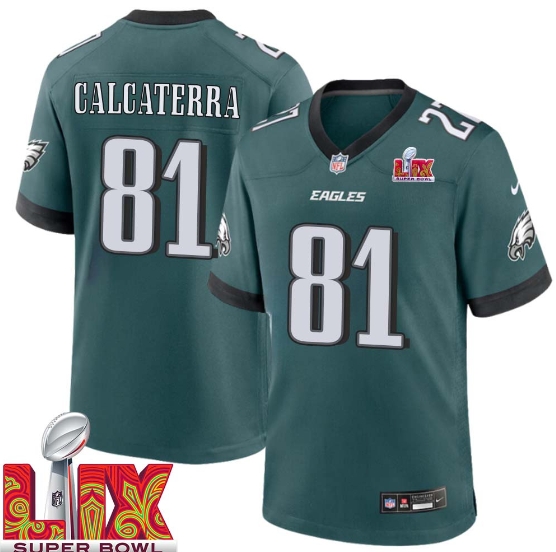 Grant Calcaterra No 81 Men Super Bowl LIX Philadelphia Eagles Home Game 2025 Jersey- Replica