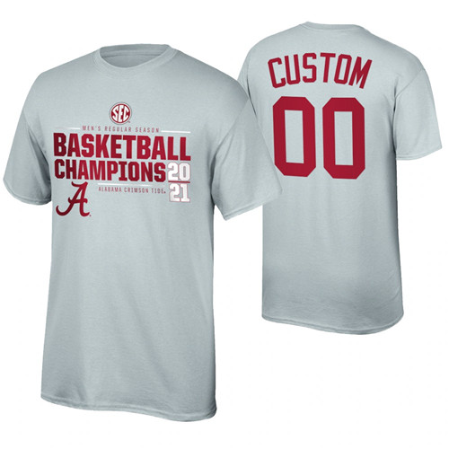 Gray Alabama Crimson Tide Custom 2021 SEC Men's Basketball Regular Season Champions Tee