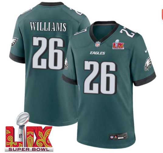 Greedy Williams No 26 Men Super Bowl LIX Philadelphia Eagles Home Game 2025 Jersey- Replica