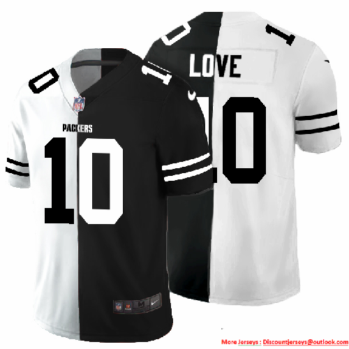Green Bay Packers #10 Jordan Love Men's Black V White Peace Split Nike Vapor Untouchable Limited NFL Jersey