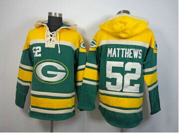 Green Bay Packers #52 Clay Matthews Green Sawyer Hooded Sweatshirt Stitched Jersey