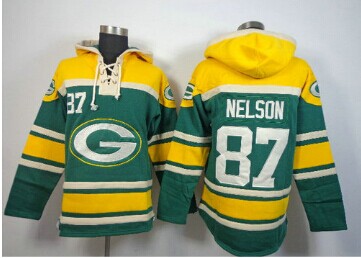 Green Bay Packers #87 Jordy Nelson Green Sawyer Hooded Sweatshirt Stitched Jersey