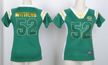 Green Bay Packers 52 Clay Matthews Womens Draft Him III Shimmer T-Shirt - Green
