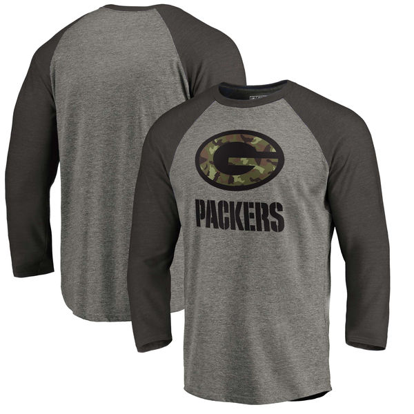Green Bay Packers NFL Pro Line By Fanatics Branded Black Gray Tri Blend 34-Sleeve T-Shirt