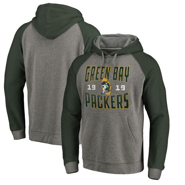 Green Bay Packers NFL Pro Line By Fanatics Branded Timeless Collection Antique Stack Tri-Blend Raglan Pullover Hoodie Ash