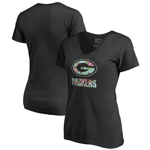 Green Bay Packers NFL Pro Line By Fanatics Branded Women's Lovely Plus Size V Neck T-Shirt Black