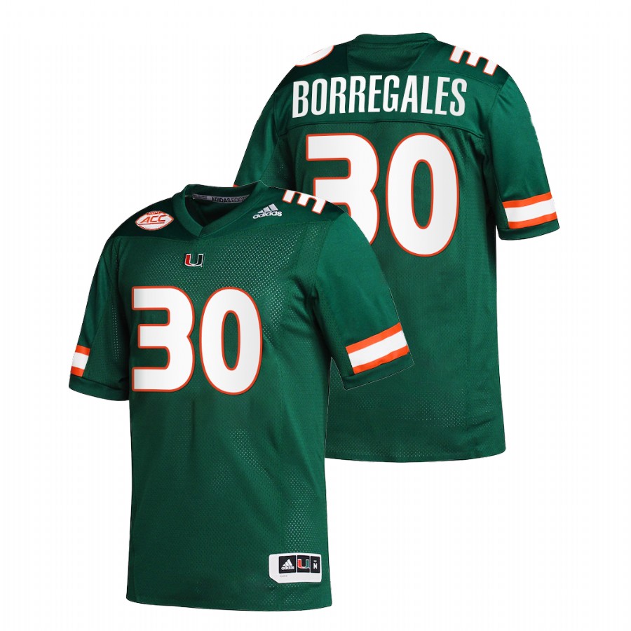 Green Men Miami Hurricanes Andres Borregales College Football Replica Jersey Men's Jersey Miami Hurricanes Andres Borregales Green College Football Replica Jersey