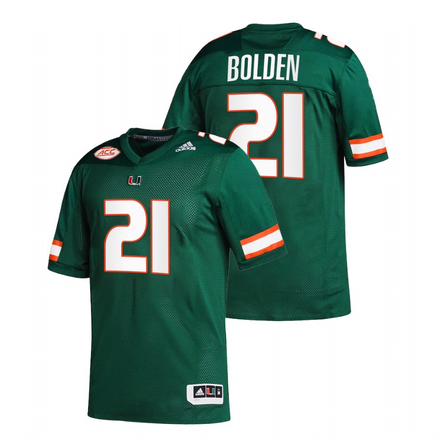 Green Men Miami Hurricanes Bubba Bolden College Football Replica Jersey Men's Jersey Miami Hurricanes Bubba Bolden Green College Football Replica Jersey
