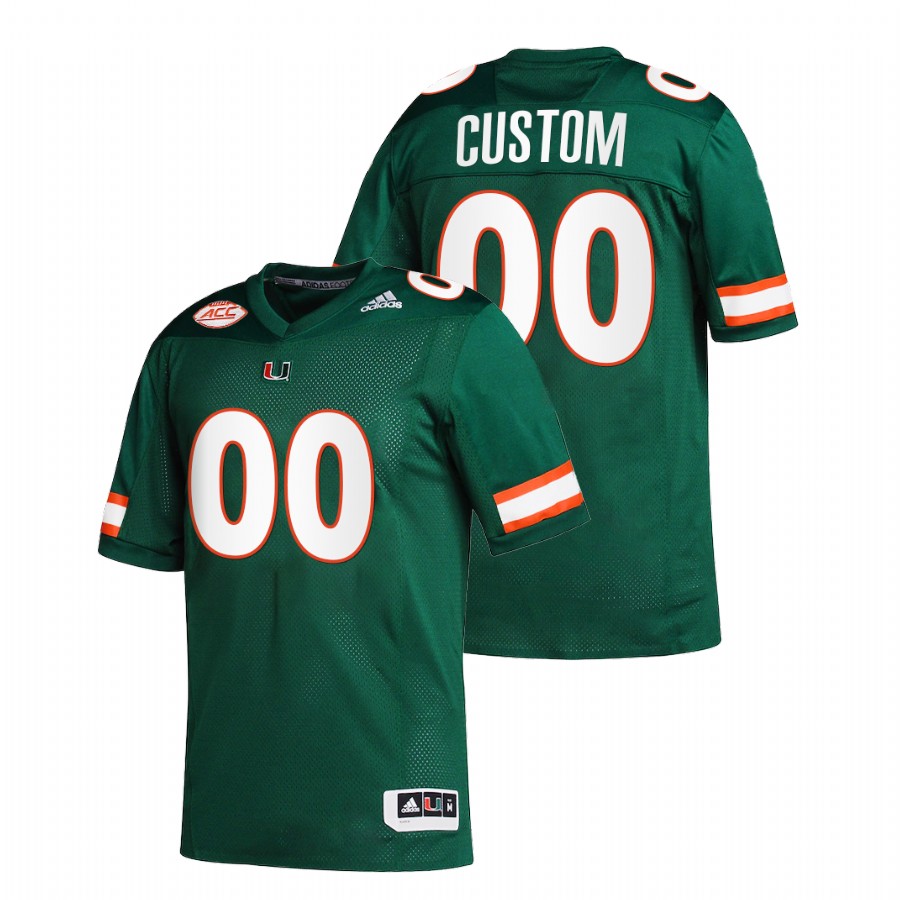 Green Men Miami Hurricanes Custom College Football Replica Jersey Men's Jersey