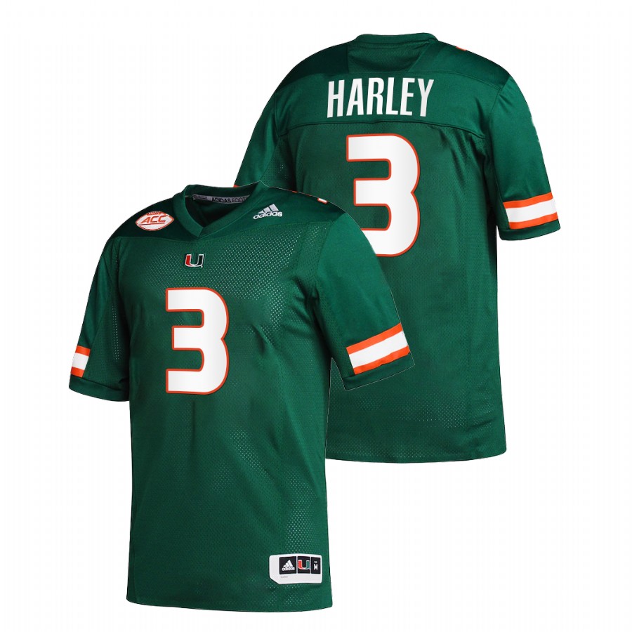 Green Men Miami Hurricanes Mike Harley College Football Replica Jersey Men's Jersey Miami Hurricanes Mike Harley Green College Football Replica Jersey