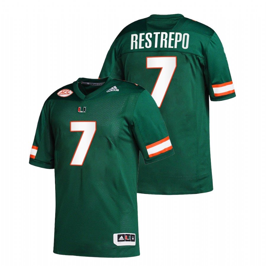 Green Men Miami Hurricanes Xavier Restrepo College Football Replica Jersey Men's Jersey Miami Hurricanes Xavier Restrepo Green College Football Replica Jersey