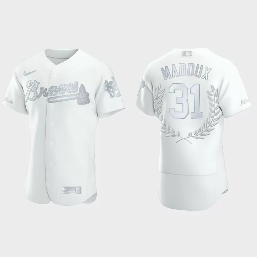 Greg Maddux #31 Atlanta Braves NL Cy Young Awards Collection Jersey – White