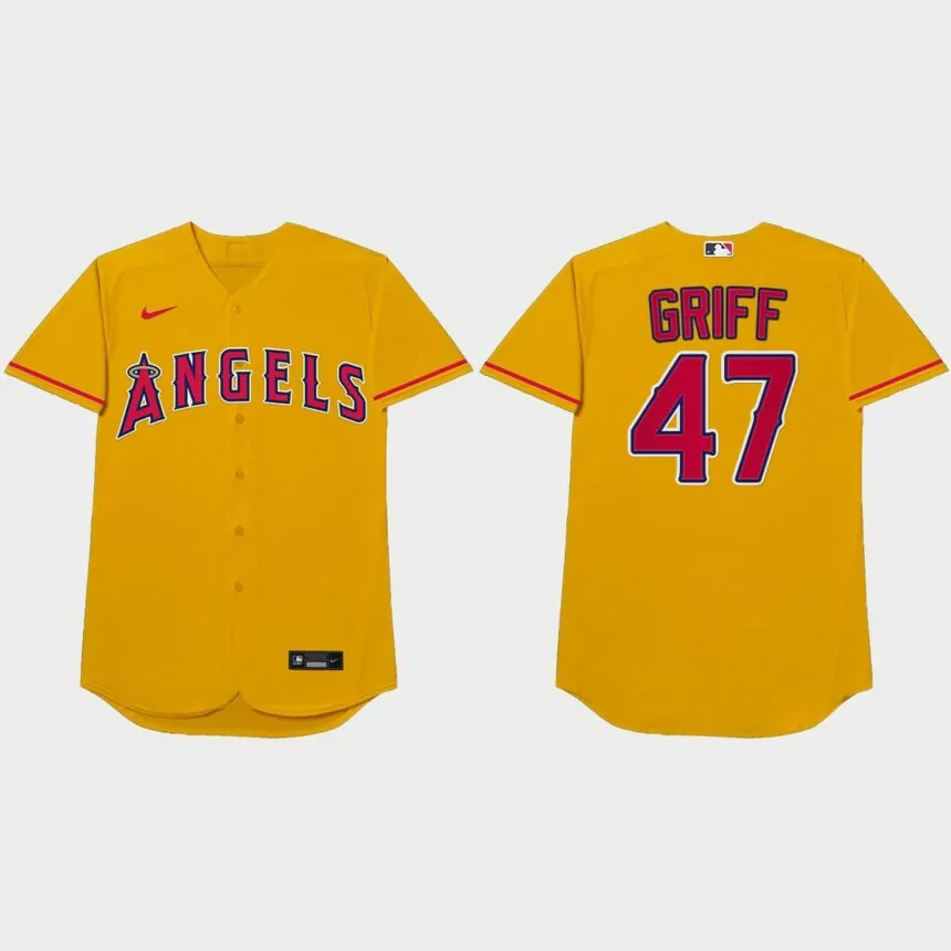 Griffin Canning Nickname Angels 2021 Players’ Weekend Griff Jersey – Gold
