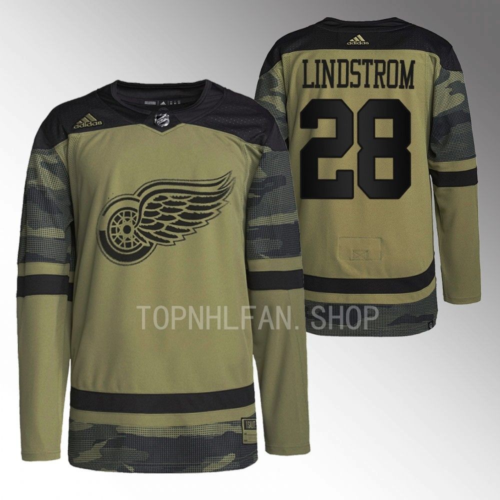 Gustav Lindstrom 2022 Detroit Red Wings Camo Veterans Day Warmup  Jersey