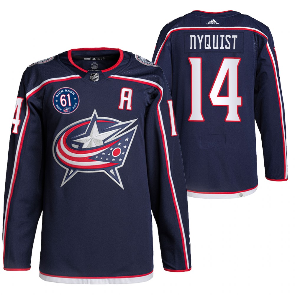 Gustav Nyquist Columbus Blue Jackets Navy Rick Nash 61 Patch 2022 Jersey Authentic Primegreen