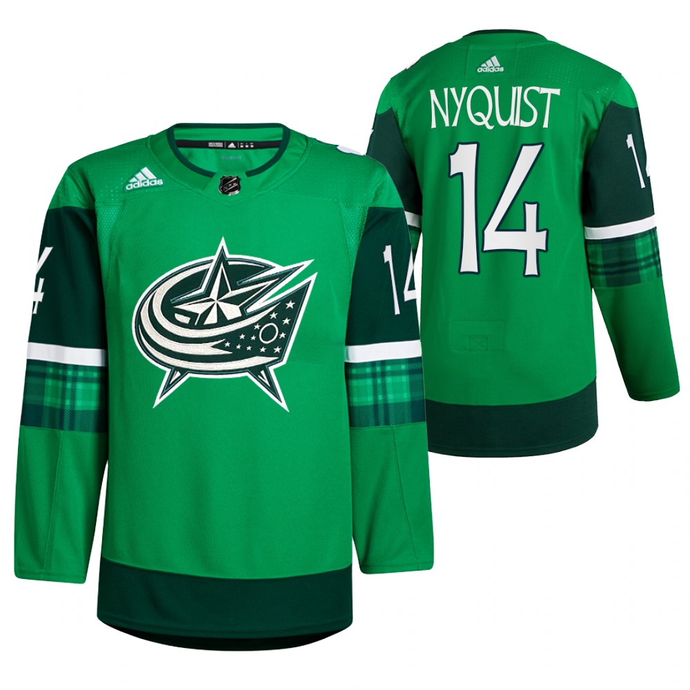 Gustav Nyquist St. Patricks Day Blue Jackets Green #14 Jersey