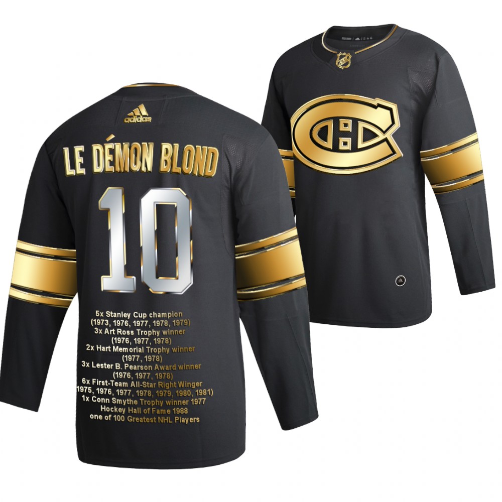 Guy Lafleur Le Démon Blond Black Canadiens #10 Jersey Career Awards