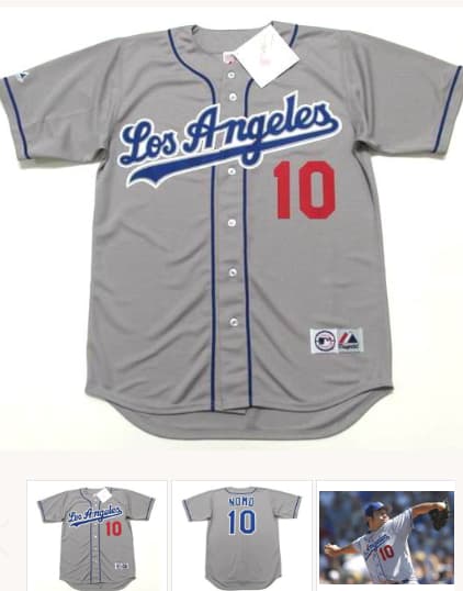 HIDEO NOMO Los Angeles Dodgers 2002 Away Majestic Baseball Throwback Jersey