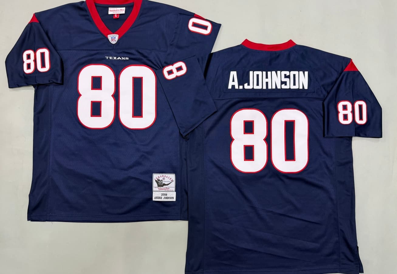 HOUSTON TEXANS A JOHNSON #80 NIKE ON FIELD SEWN NFL BLUE FOOTBALL  JERSEY