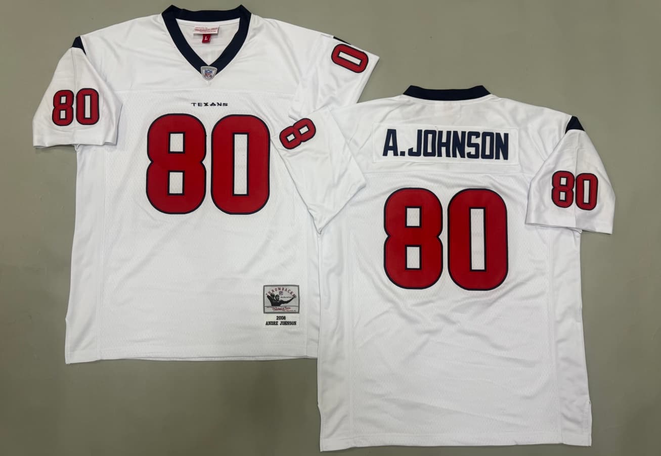 HOUSTON TEXANS A JOHNSON #80 NIKE ON FIELD SEWN NFL BLUE FOOTBALL JERSEY