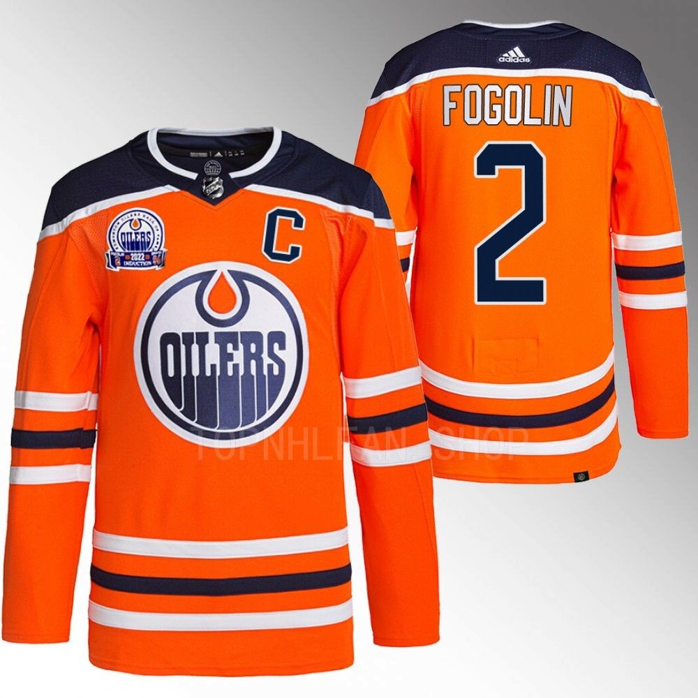 Hall of Fame patch Edmonton Oilers Lee Fogolin 2022 Orange Authentic Pro Jersey men's