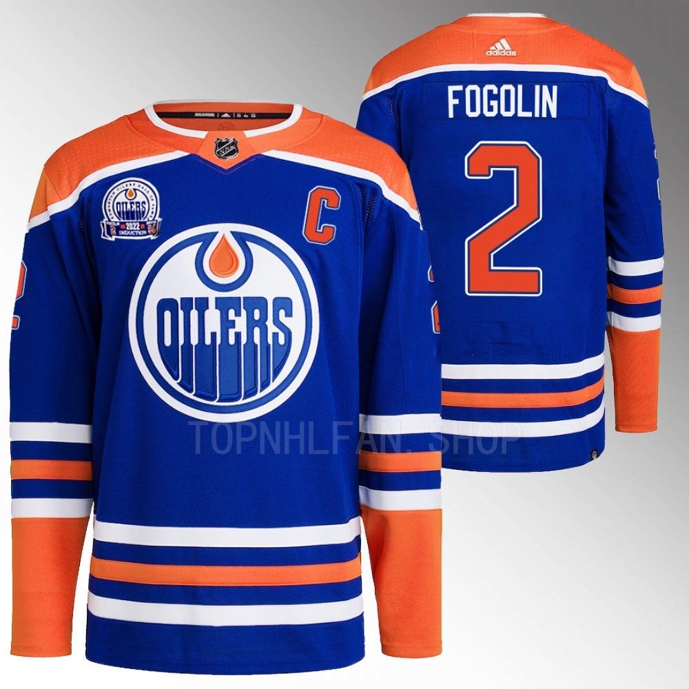 Hall of Fame patch Edmonton Oilers Lee Fogolin 2022 Royal Primegreen Jersey men's