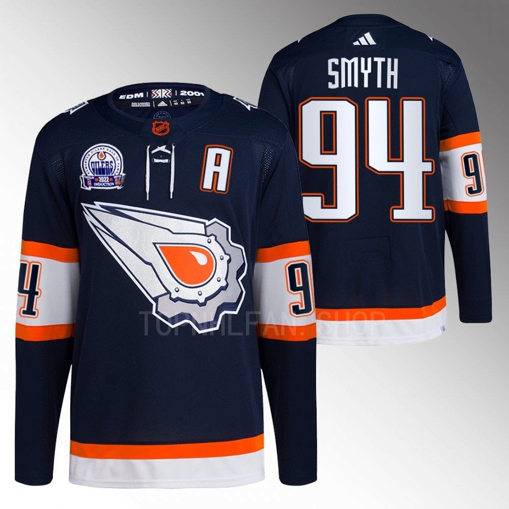 Hall of Fame patch Edmonton Oilers Ryan Smyth 2022 Navy Reverse Retro 2.0 Jersey men's