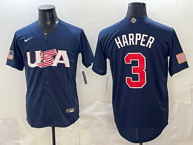 Harper 2026 Wbc Jersey From China Online  Affordable USA #3  Bryce Harper Jersey
