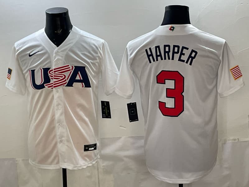 Harper 2026 Wbc Jersey From China Online  Affordable USA #3 Bryce Harper  Jersey