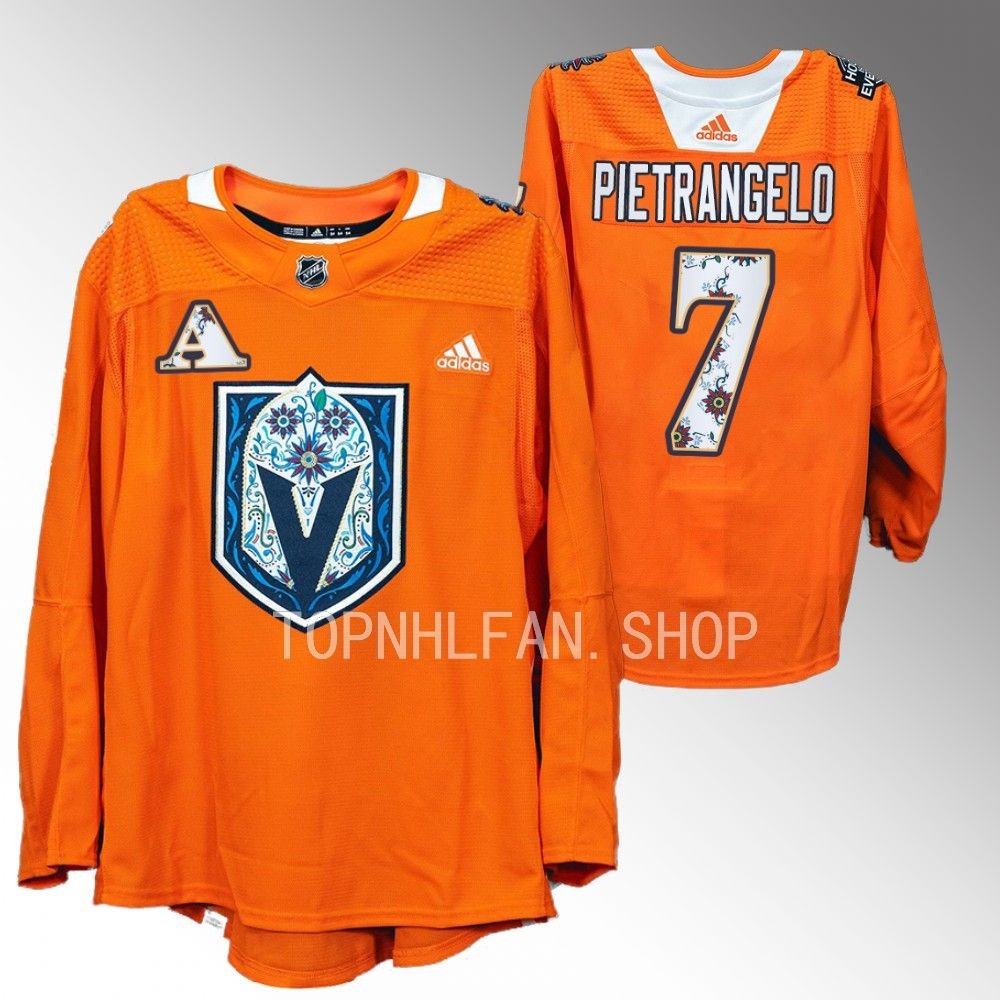Hispanic Heritage Night Vegas Golden Knights Alex Pietrangelo 2022 Orange Warmups Jersey men's