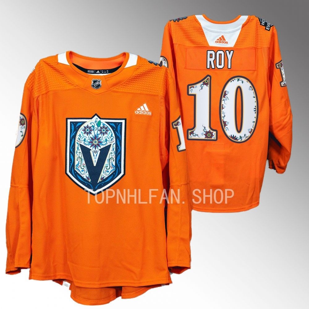 Hispanic Heritage Night Vegas Golden Knights Nicolas Roy 2022 Orange Warmups Jersey men's