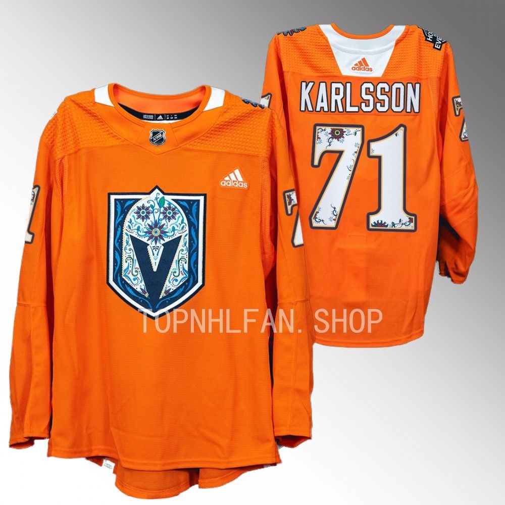 Hispanic Heritage Night Vegas Golden Knights William Karlsson 2022 Orange Warmups Jersey men's