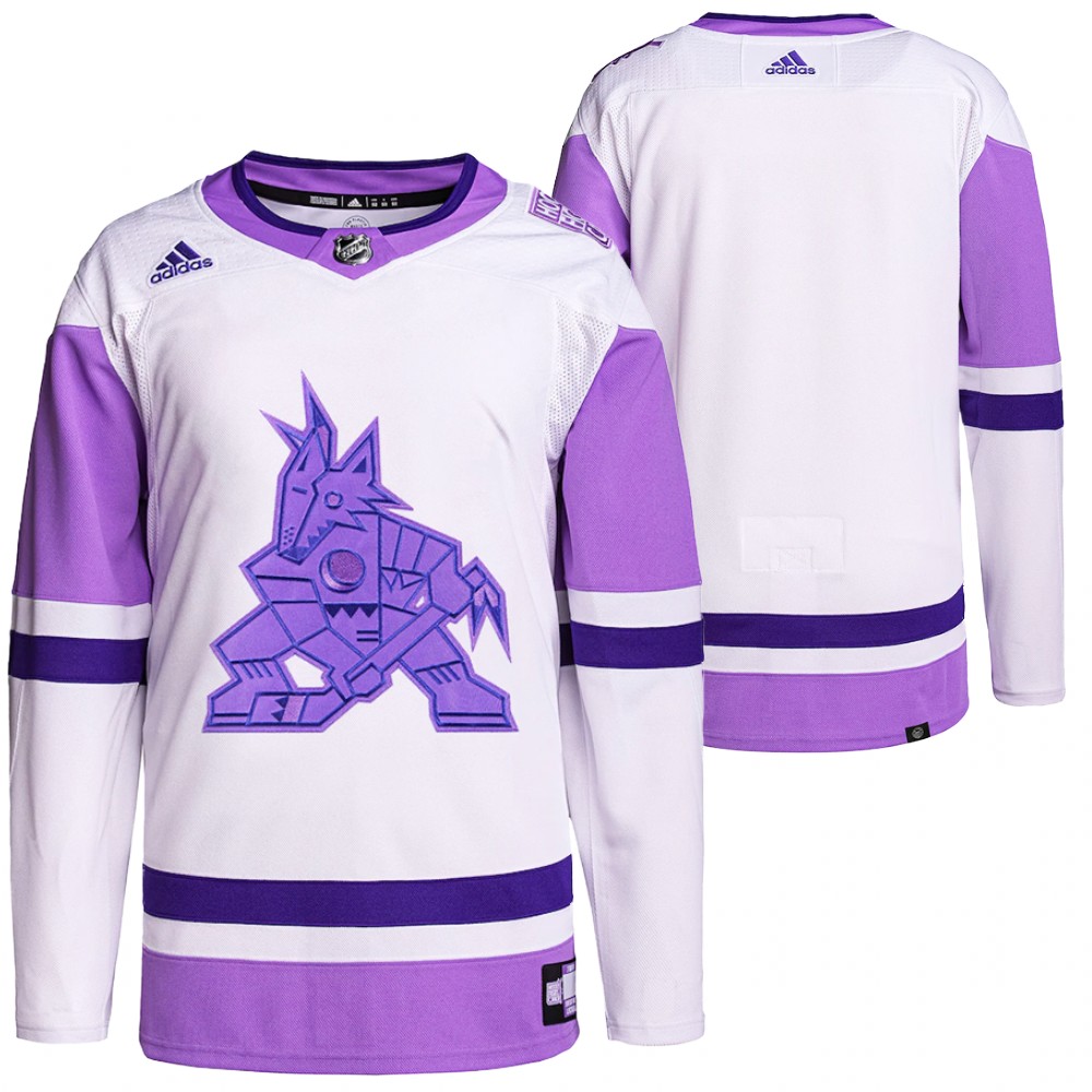 HockeyFightsCancer Arizona Coyotes White Purple Jersey Primegreen Authentic