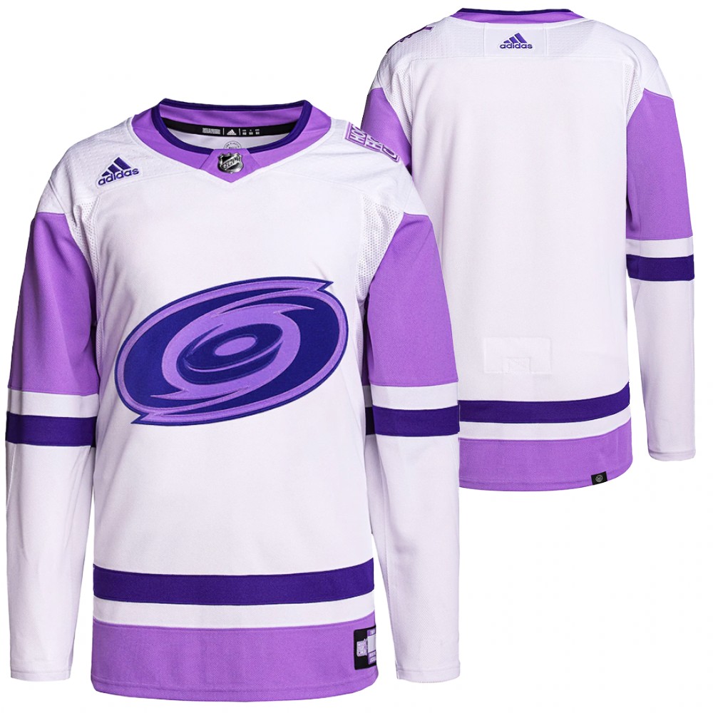 HockeyFightsCancer Carolina Hurricanes White Purple Jersey Primegreen Authentic