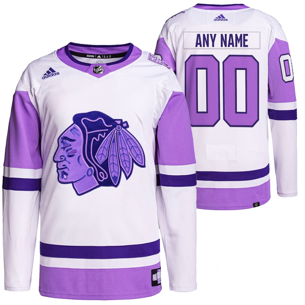 HockeyFightsCancer Chicago Blackhawks Custom White Purple Jersey Primegreen Authentic