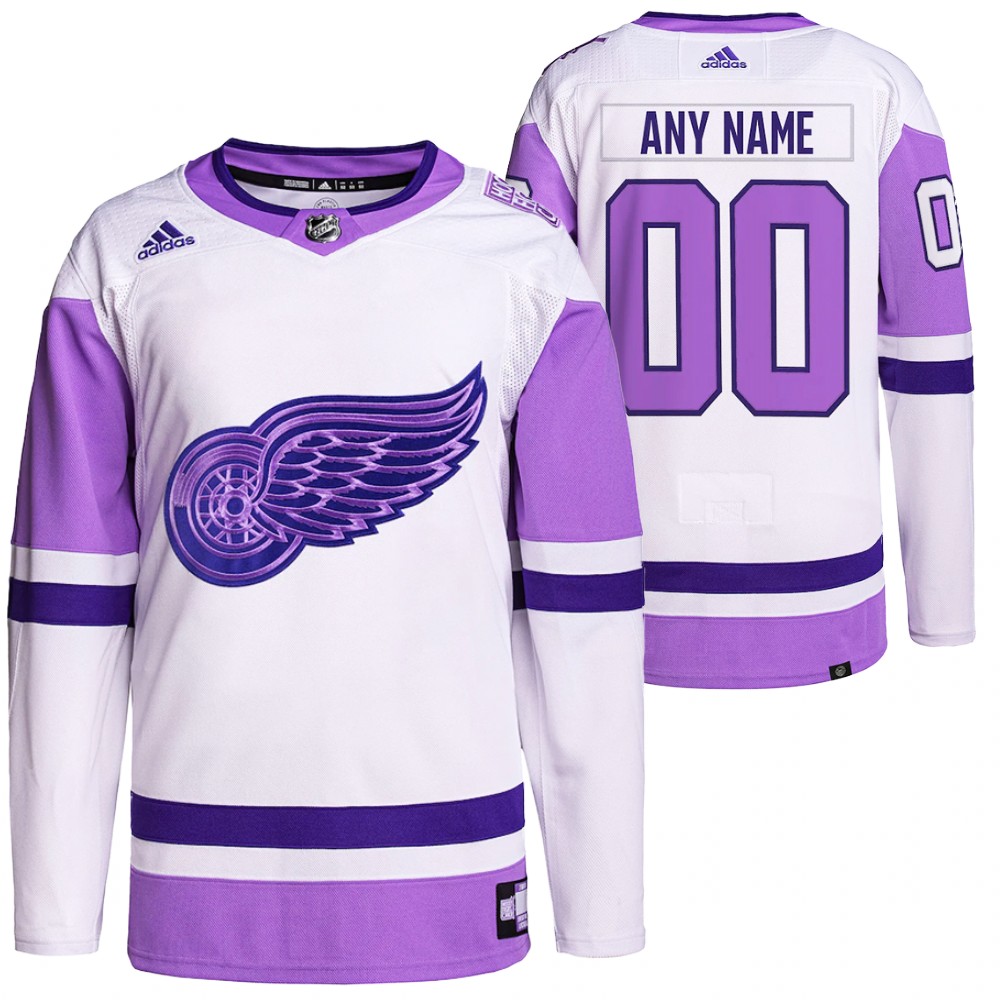 HockeyFightsCancer Detroit Red Wings Custom White Purple Jersey Primegreen Authentic