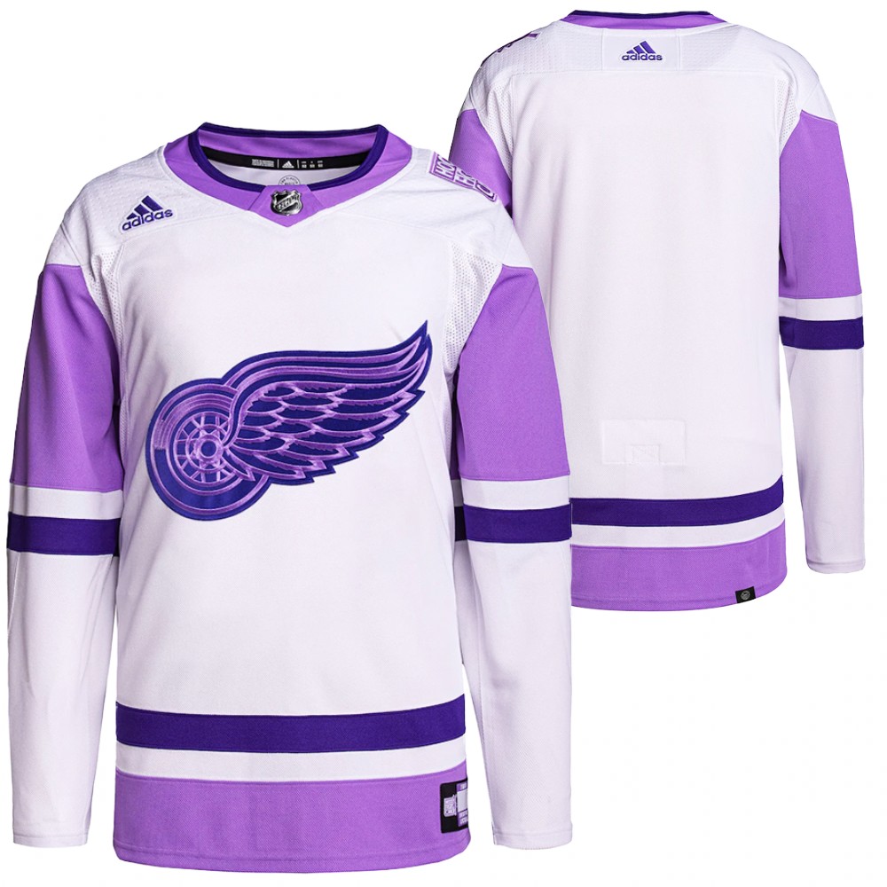 HockeyFightsCancer Detroit Red Wings White Purple Jersey Primegreen Authentic