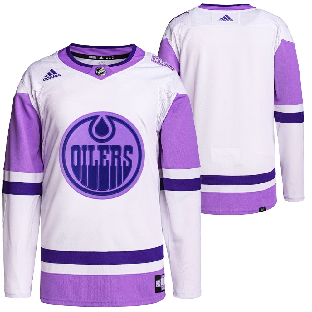 HockeyFightsCancer Edmonton Oilers White Purple Jersey Primegreen Authentic