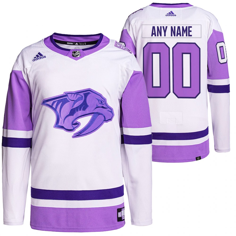 HockeyFightsCancer Nashville Predators Custom White Purple Jersey Primegreen Authentic