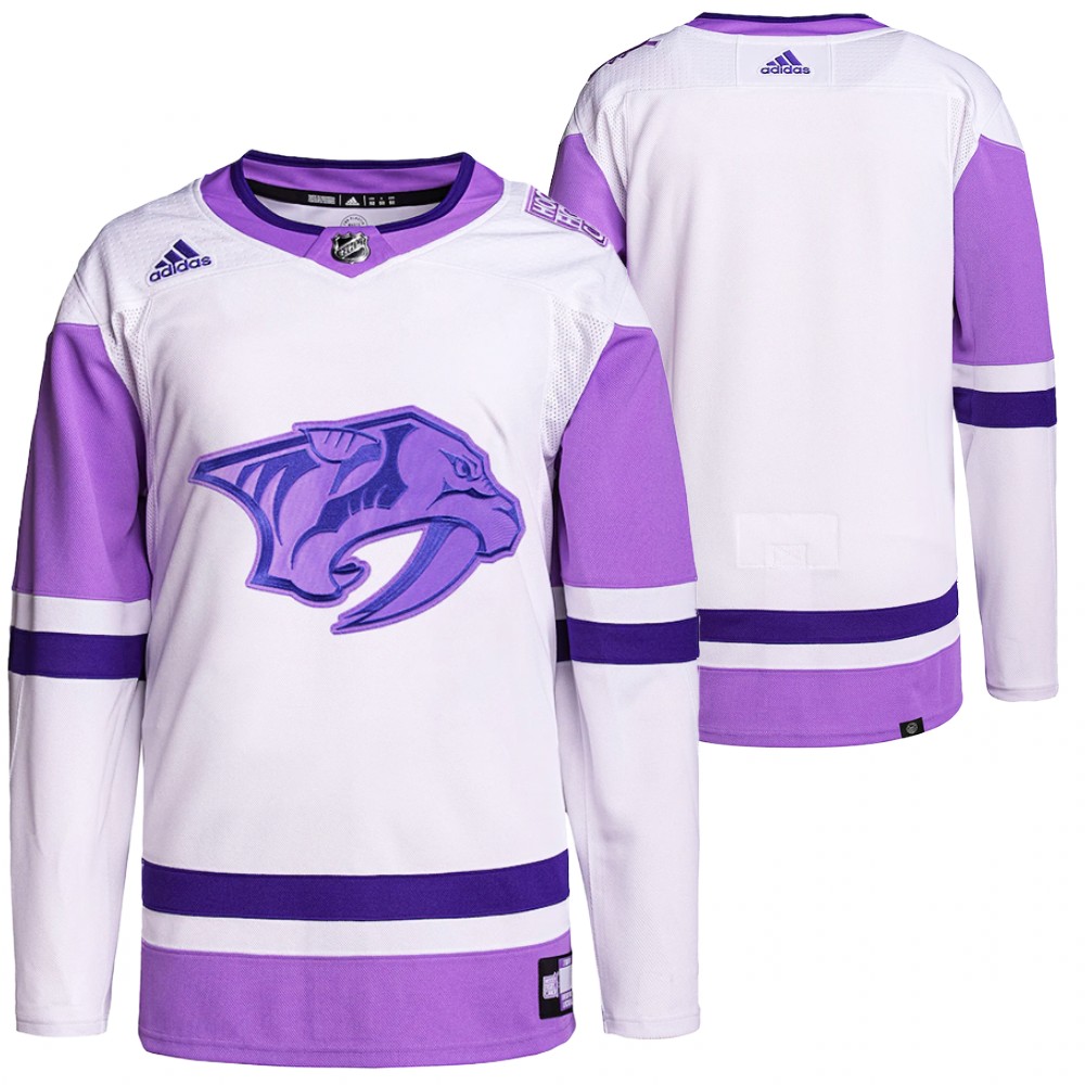 HockeyFightsCancer Nashville Predators White Purple Jersey Primegreen Authentic