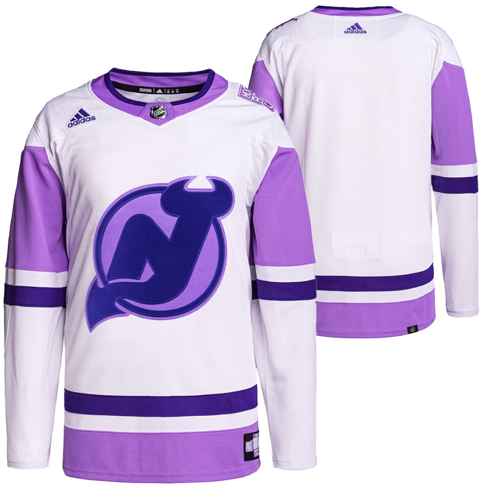 HockeyFightsCancer New Jersey Devils White Purple Jersey Primegreen Authentic