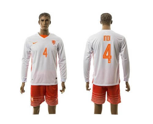 Holland #4 Indi Away Long Sleeves Soccer Country Jersey