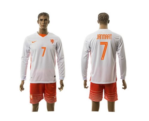 Holland #7 Janmaat Away Long Sleeves Soccer Country Jersey