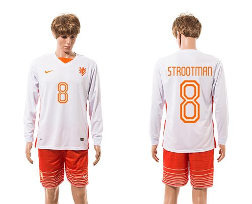 Holland #8 Strootman Away Long Sleeves Soccer Country Jersey