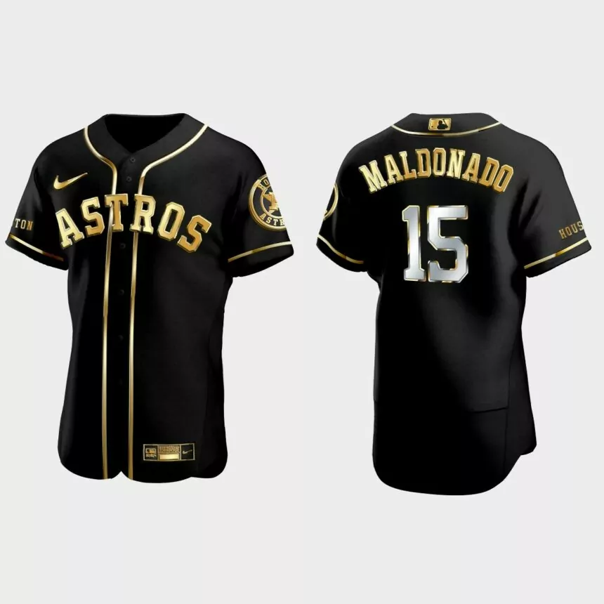 Houston Astros #15 Martin Maldonado Golden Edition Authentic Jersey – Black