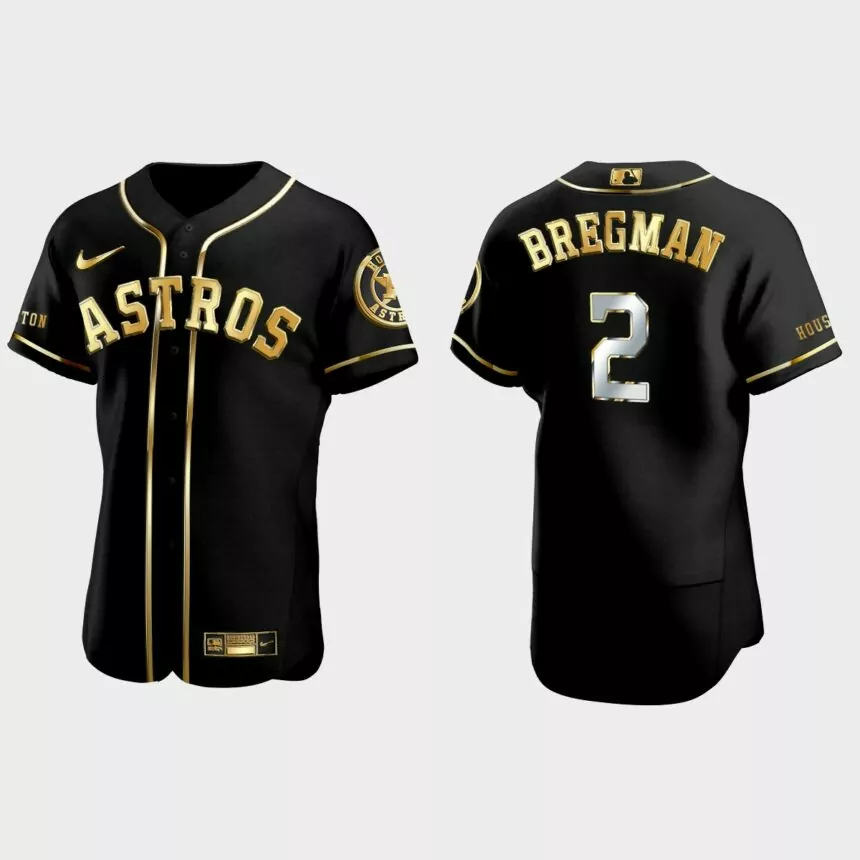 Houston Astros #2 Alex Bregman Golden Edition Authentic Jersey – Black