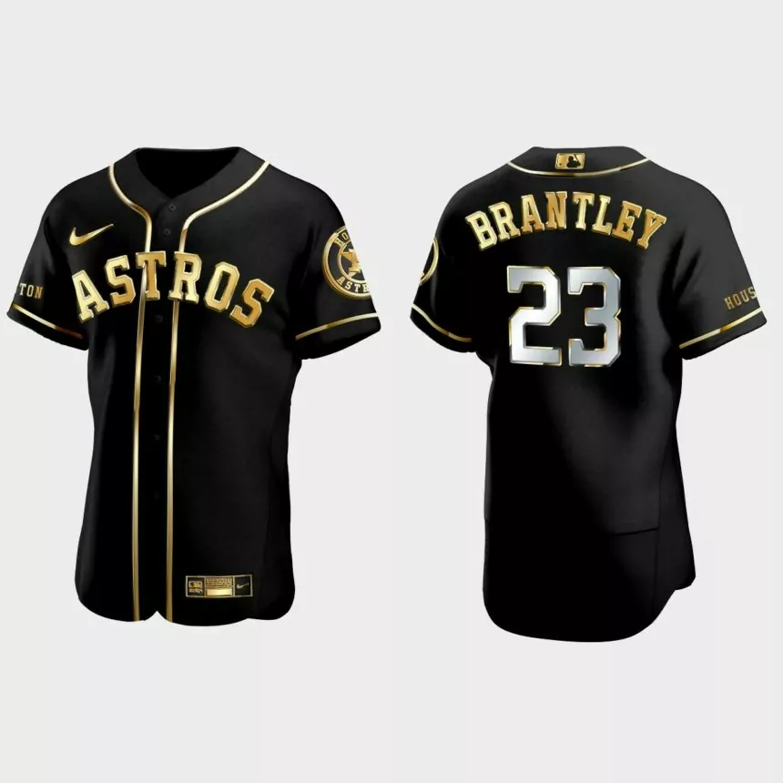 Houston Astros #23 Michael Brantley Golden Edition Authentic Jersey – Black