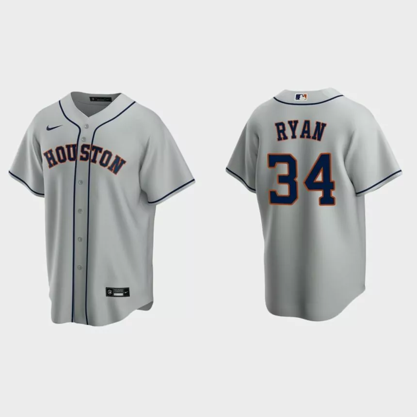 Houston Astros #34 Nolan Ryan Gray Replica Road Jersey